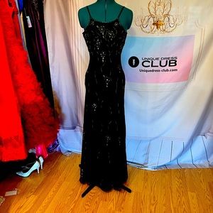 Black Silk Beaded Evening Gown- Vintage style black evening dress